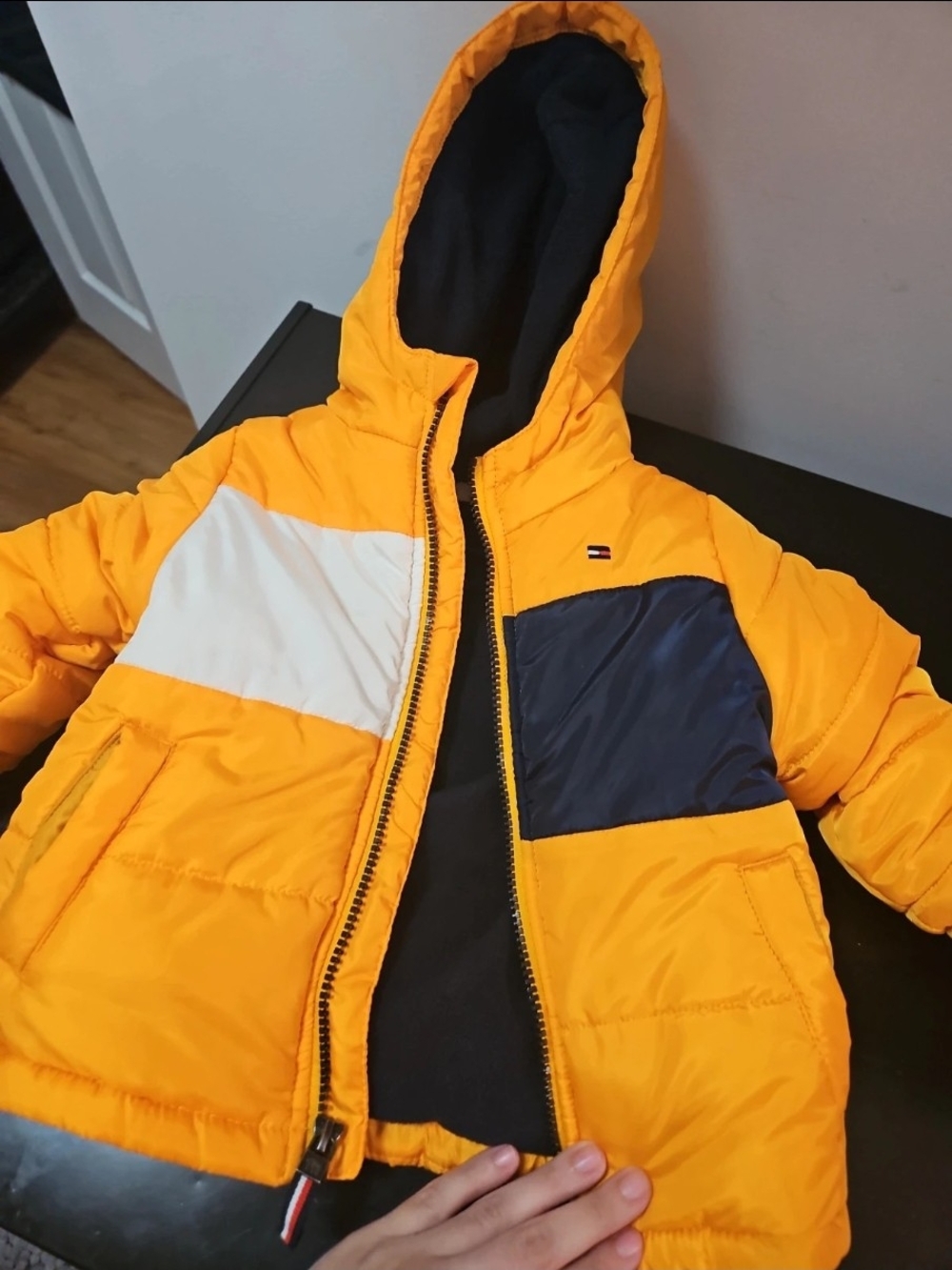 Tommy Hilfiger Kids Yellow Hooded Colorblock Puffer Jacket